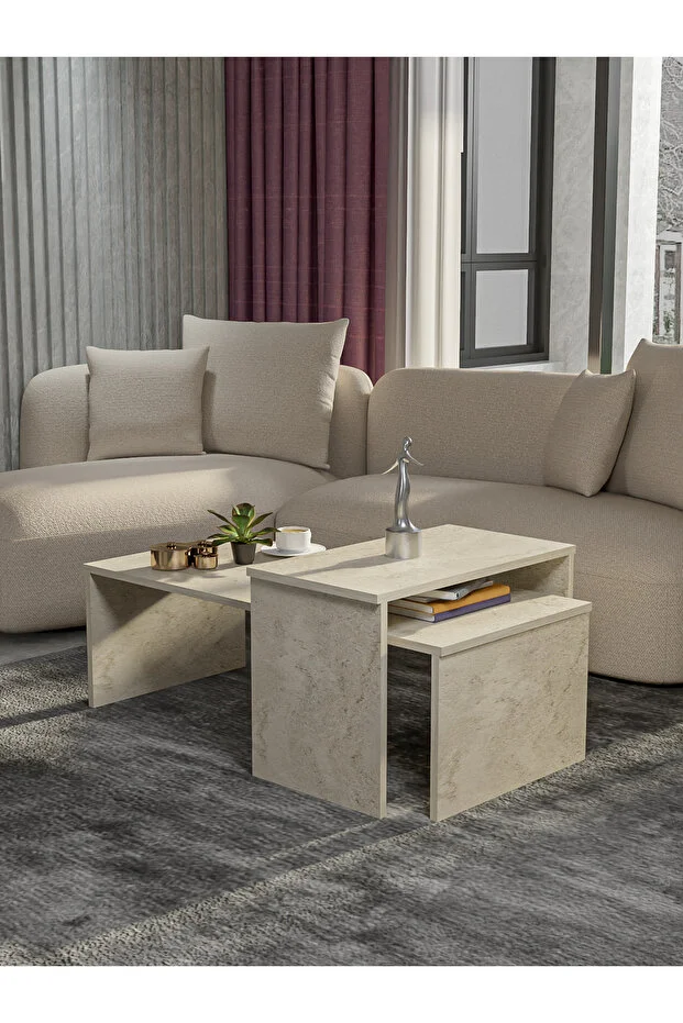 Koton 2'Li Orta sehpa | Salon Sehpası - Traverten